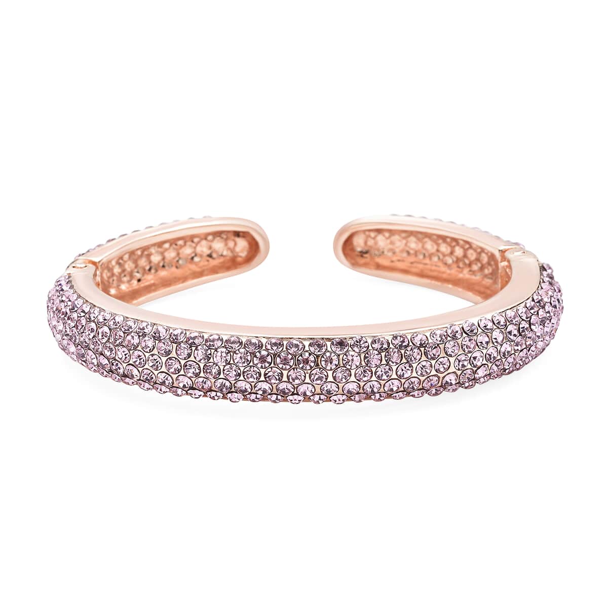 Pink Austrian Crystal and Enameled Sparkling Cuff Bracelet in Rosetone (6.75 in) image number 3