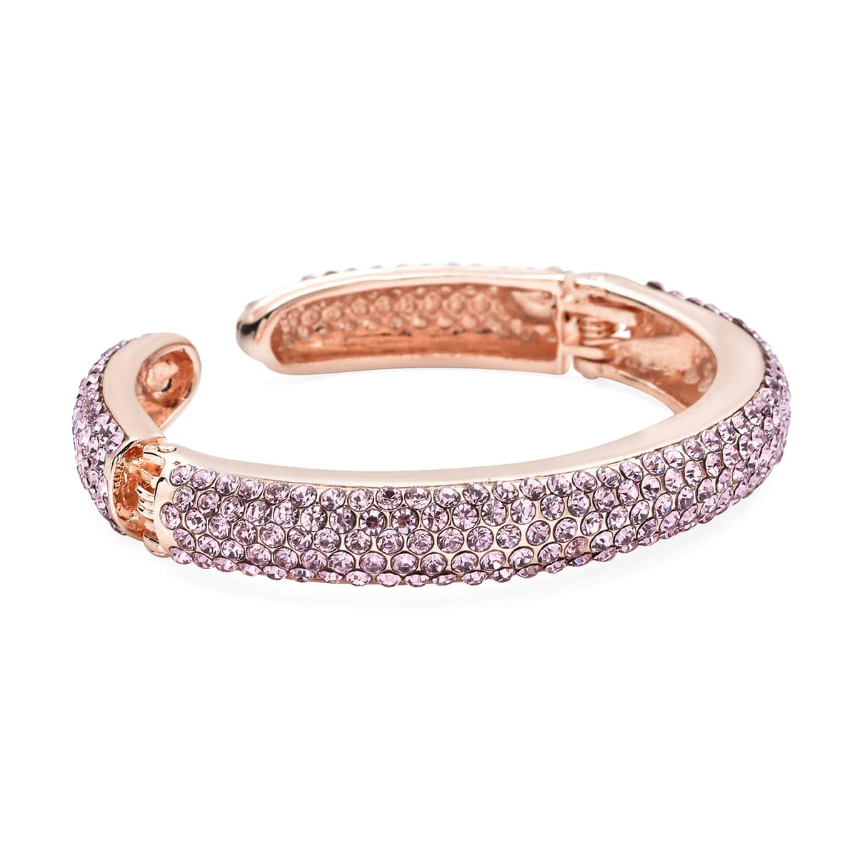 Pink Austrian Crystal and Enameled Sparkling Cuff Bracelet in Rosetone (6.75 in) image number 4