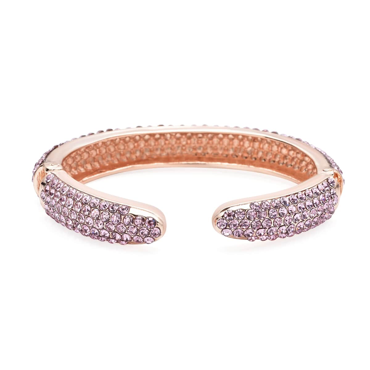 Pink Austrian Crystal and Enameled Sparkling Cuff Bracelet in Rosetone (6.75 in) image number 5