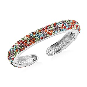 Multi Color Austrian Crystal and Enameled Sparkling Cuff Bracelet in Silvertone (6.75 in)