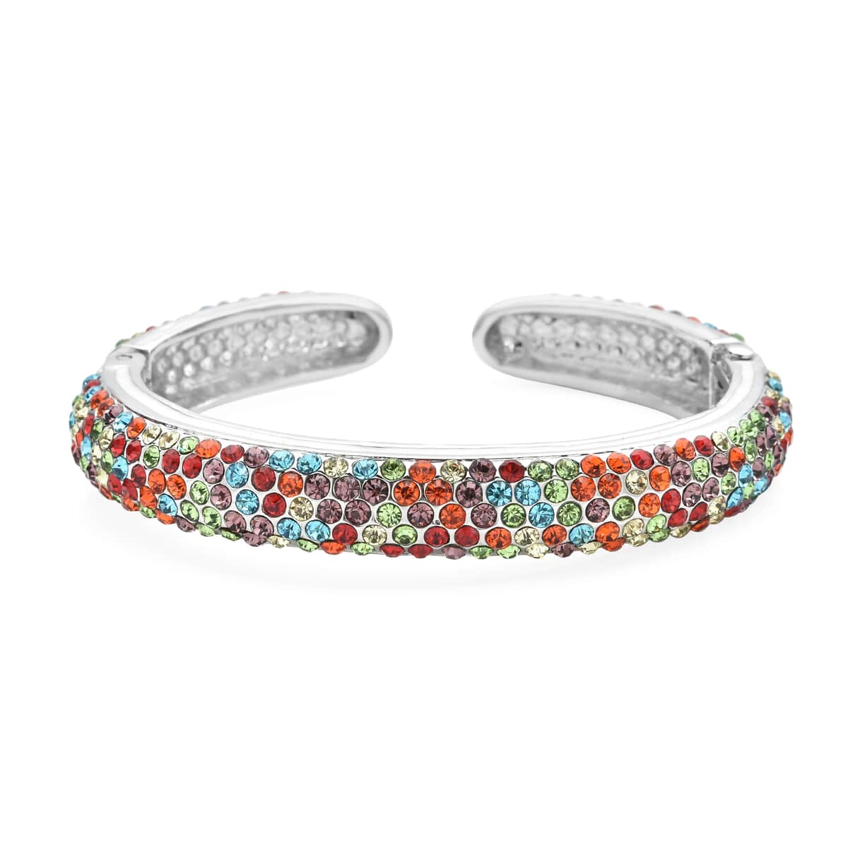 Multi Color Austrian Crystal and Enameled Sparkling Cuff Bracelet in Silvertone (6.75 in) image number 3