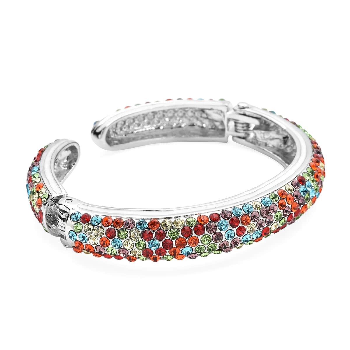 Multi Color Austrian Crystal and Enameled Sparkling Cuff Bracelet in Silvertone (6.75 in) image number 4