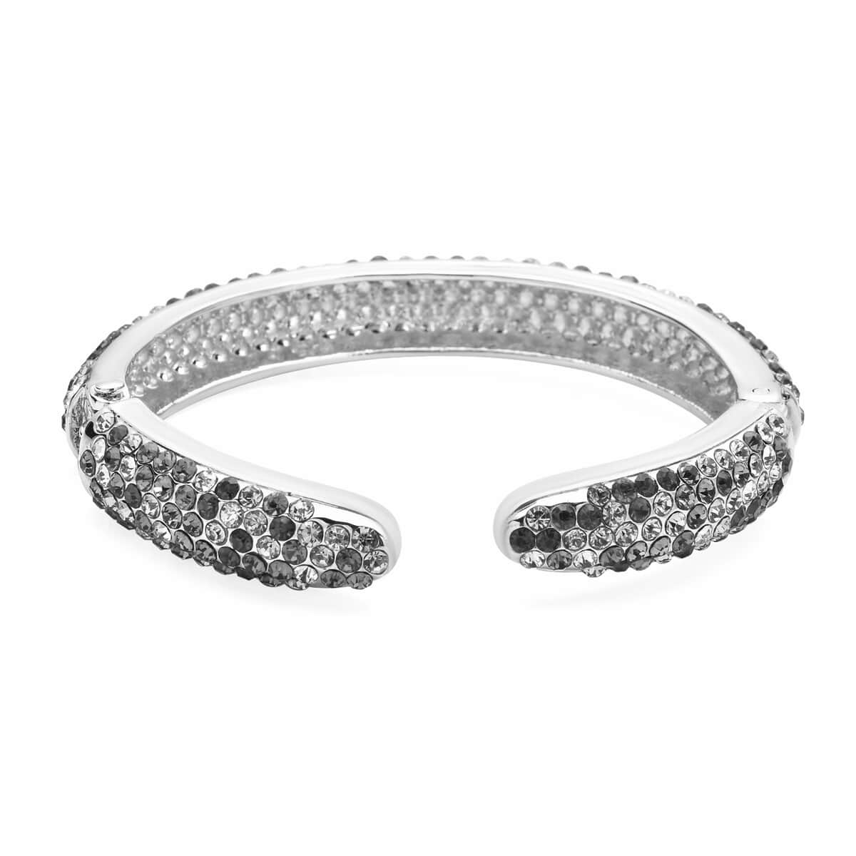White Austrian Crystal and Enameled Sparkling Cuff Bracelet in Silvertone (6.75 in) image number 5