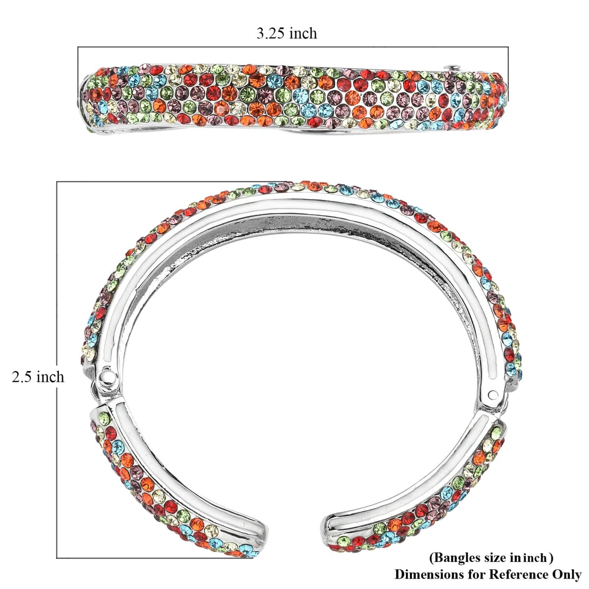 Multi Color Austrian Crystal and Enameled Sparkling Cuff Bracelet in Silvertone (6.75 in) image number 6
