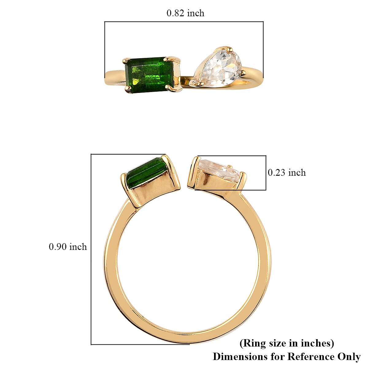 SUMMER DEALS Natural Chrome Diopside and Natural White Zircon Mixed Shape Openable Band Ring in Vermeil Yellow Gold Over Sterling Silver (Size 6.0) 1.20 ctw