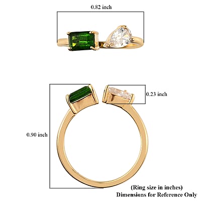 SUMMER DEALS Natural Chrome Diopside and Natural White Zircon Mixed Shape Openable Band Ring in Vermeil Yellow Gold Over Sterling Silver (Size 6.0) 1.20 ctw