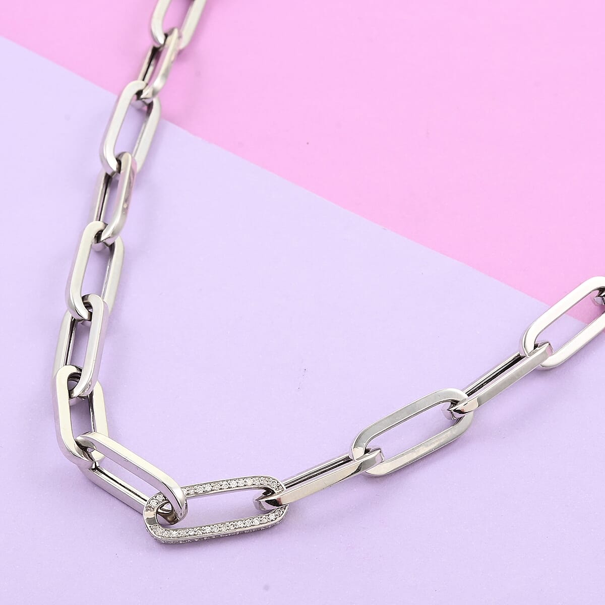 14K White Gold Diamond Paper Clip Chain Necklace 18 Inches 24.30 Grams 0.50 ctw image number 1