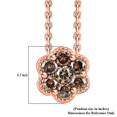 NY Closeout Natural Champagne Diamond Pressure Set Floral Necklace 18 Inches in 14K Rose Gold Over Sterling Silver 0.33 ctw