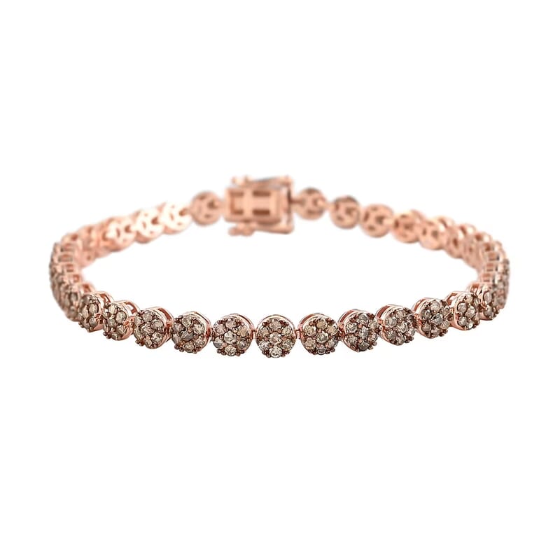 Natural Champagne Diamond 4.50 ctw Tennis Bracelet, 14K Rose Gold Plated Sterling Silver Bracelet, Diamond Jewelry For Her (7.50 In)