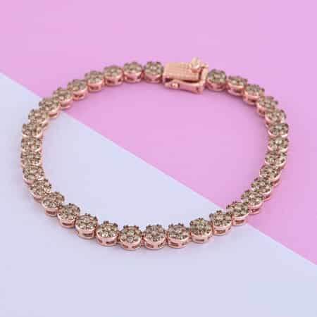 Natural Champagne Diamond Tennis Bracelet, 14K Rose Gold Plated Sterling Silver Bracelet, Diamond Jewelry For Her (7.50 In) 4.50 ctw image number 1