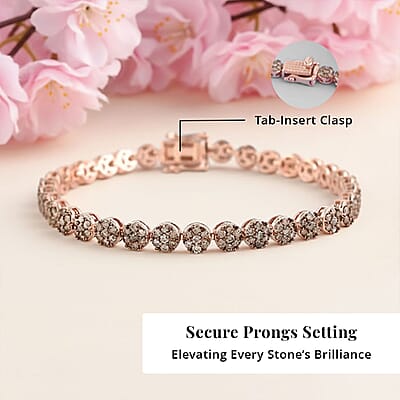 Natural Champagne Diamond 4.50 ctw Tennis Bracelet, 14K Rose Gold Plated Sterling Silver Bracelet, Diamond Jewelry For Her (7.50 In)