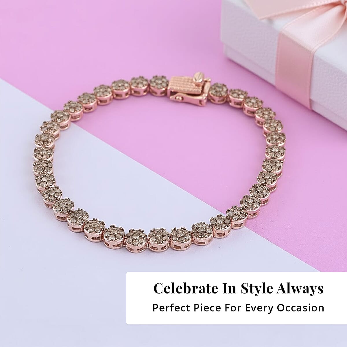 Natural Champagne Diamond 4.50 ctw Tennis Bracelet, 14K Rose Gold Plated Sterling Silver Bracelet, Diamond Jewelry For Her (7.50 In) image number 5