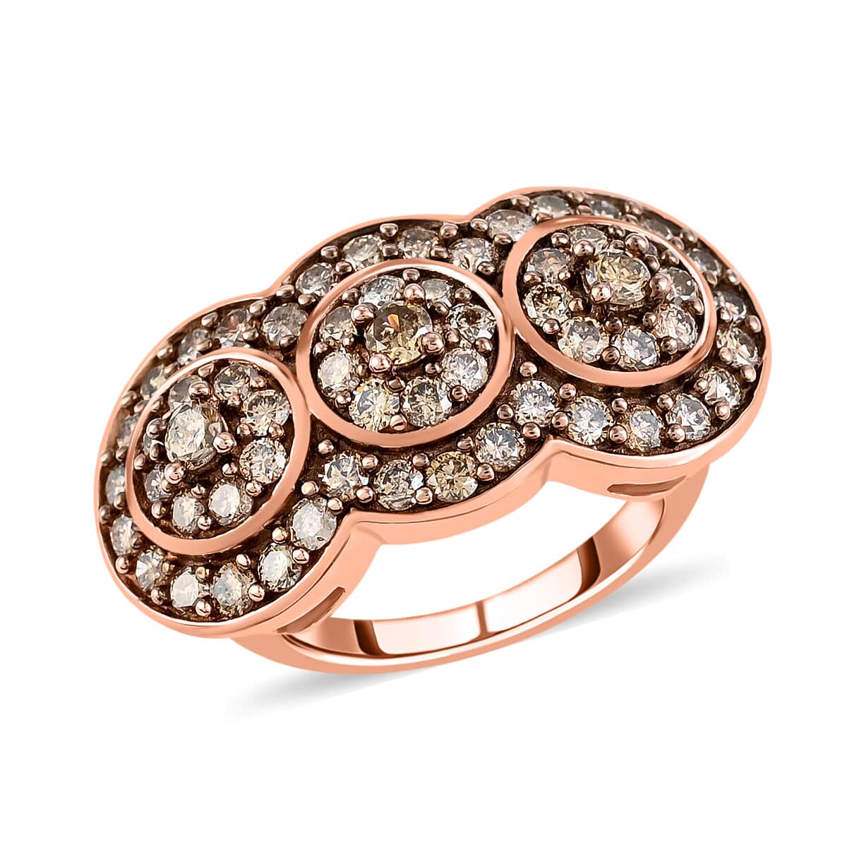 NY Closeout Natural Champagne Diamond Trilogy Circle Ring in 14K Rose Gold Over Sterling Silver 1.50 ctw image number 0