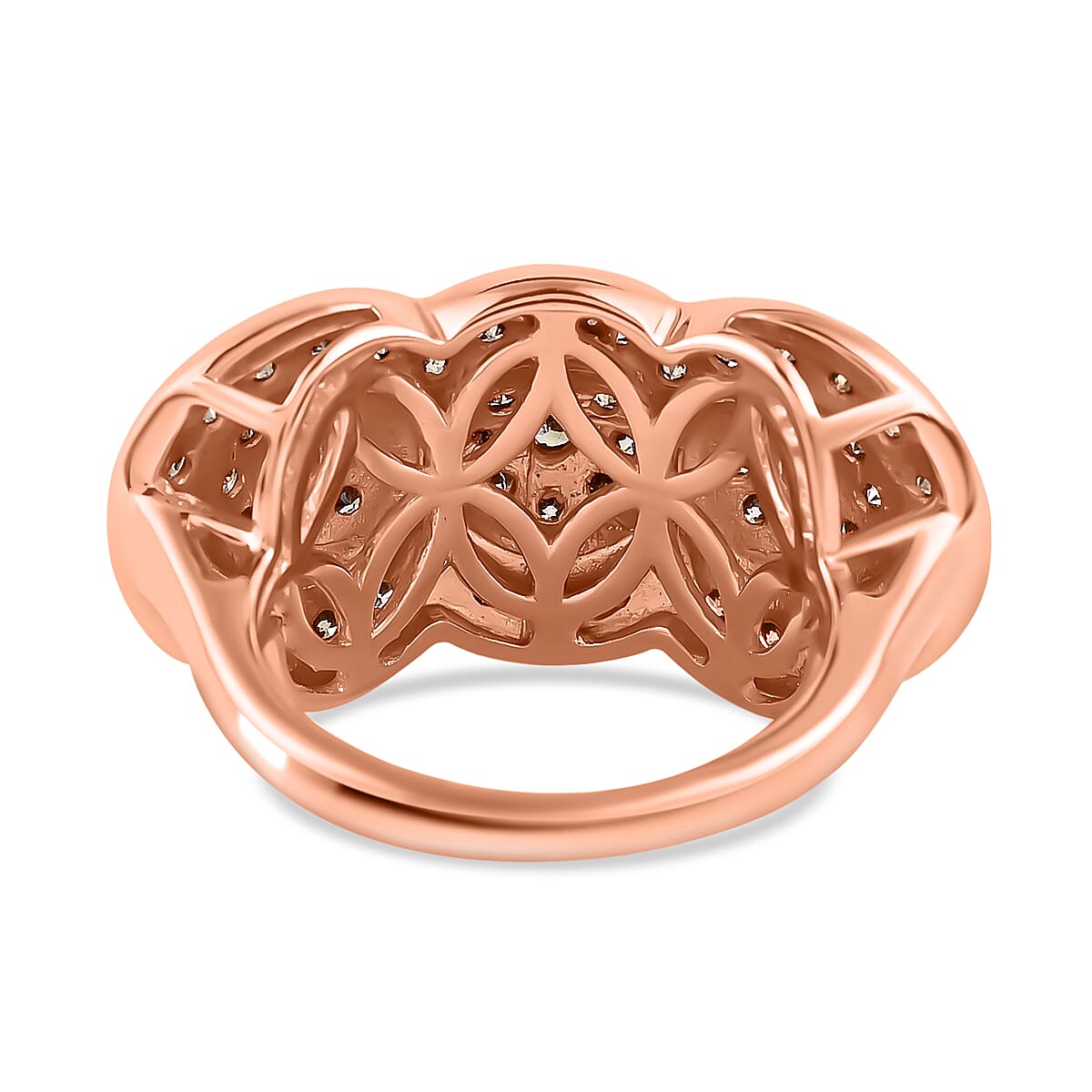 Natural Champagne Diamond Trilogy Circle Ring in 14K Rose Gold Plated Sterling Silver (Size 10.0) 1.50 ctw