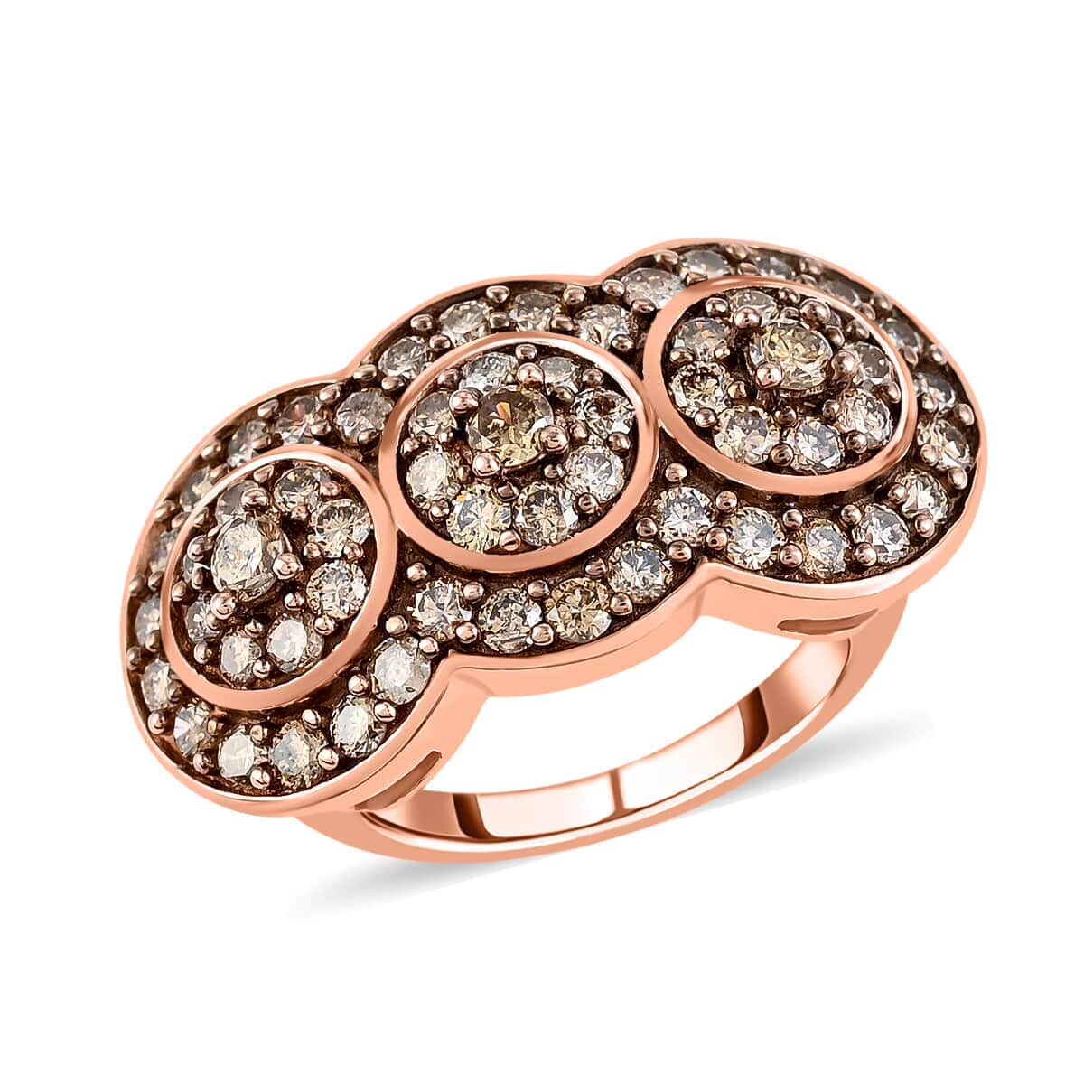 Natural Champagne Diamond Trilogy Circle Ring in 14K Rose Gold Plated Sterling Silver (Size 7.0) 1.50 ctw image number 0