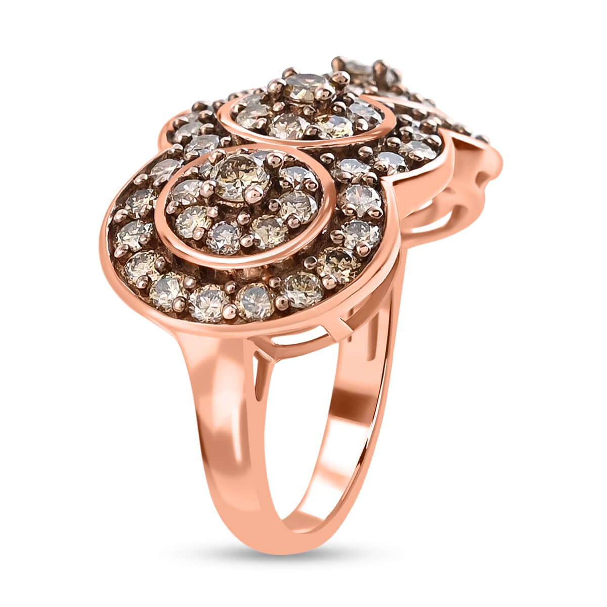 Natural Champagne Diamond Trilogy Circle Ring in 14K Rose Gold Plated Sterling Silver (Size 7.0) 1.50 ctw image number 3