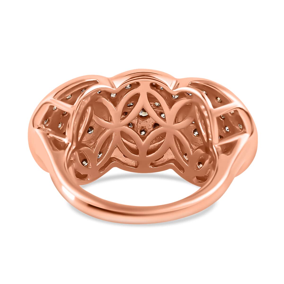 Natural Champagne Diamond Trilogy Circle Ring in 14K Rose Gold Plated Sterling Silver (Size 7.0) 1.50 ctw image number 4