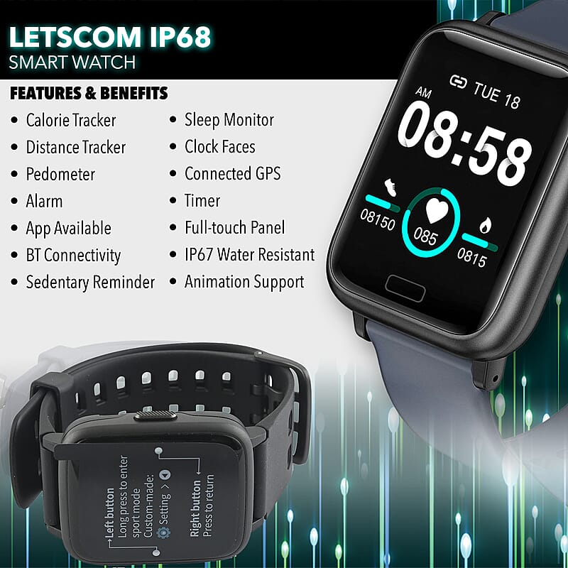 LETSCOM ID205 Fitness Tracker includes Heart Rate and Meditation Smart Watch with Navy Strap (30x37mm Dial, 5.5-9 inches)