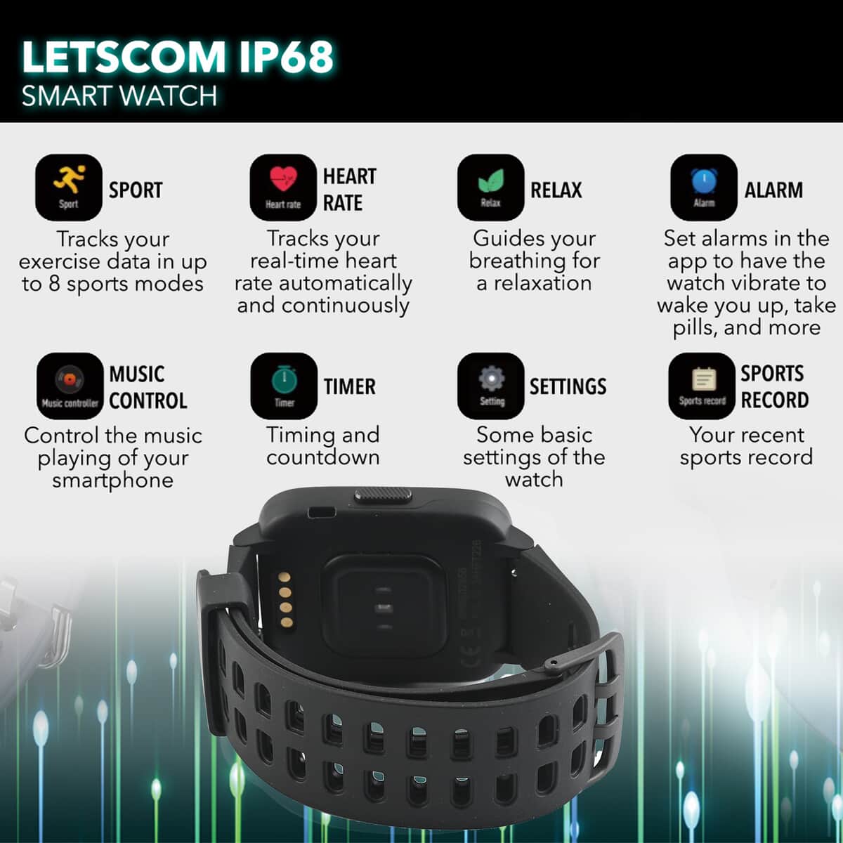 LETSCOM IP68 Waterproof Fitness Tracker Smart Watch with Blue Strap (Compatible with iPhone and Android) image number 2