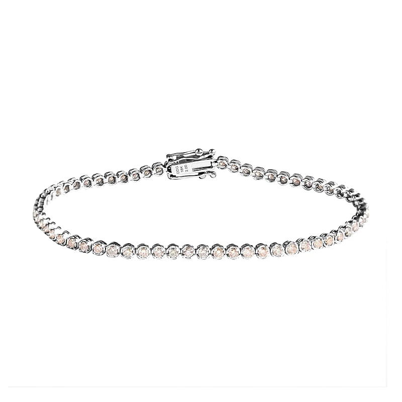 18K White Gold Natural Champagne Diamond Tennis Bracelet (7.25 In) 4.75 Grams 2.00 ctw