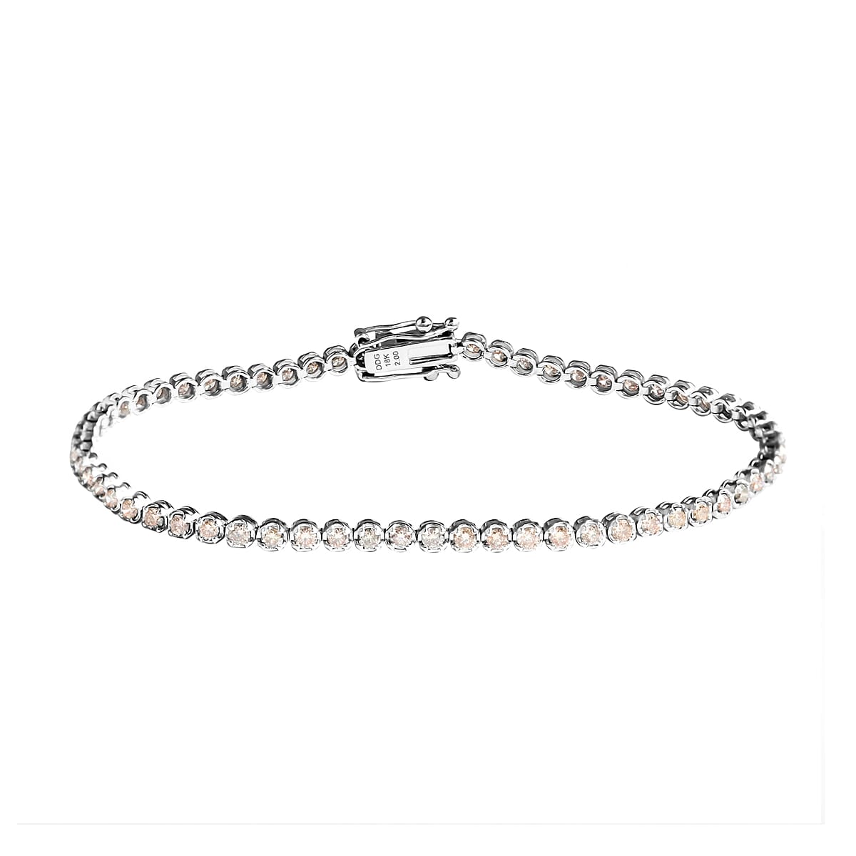 18K White Gold Natural Champagne Diamond Tennis Bracelet (7.25 In) 4.75 Grams 2.00 ctw image number 0