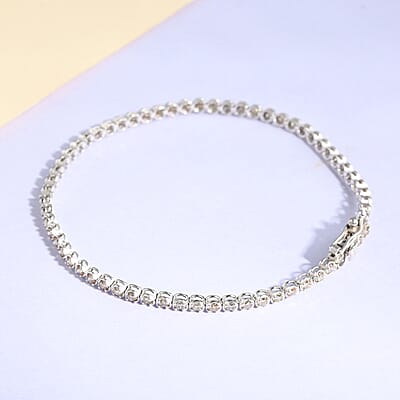 18K White Gold Natural Champagne Diamond Tennis Bracelet (7.25 In) 4.75 Grams 2.00 ctw