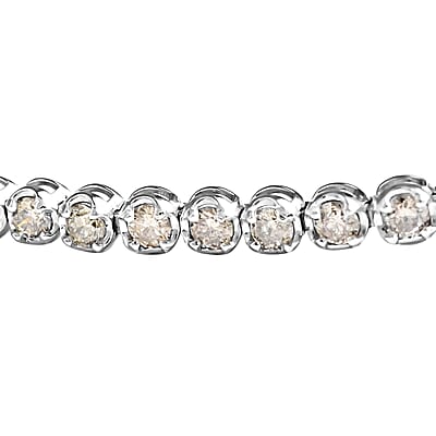 18K White Gold Natural Champagne Diamond Tennis Bracelet (7.25 In) 4.75 Grams 2.00 ctw