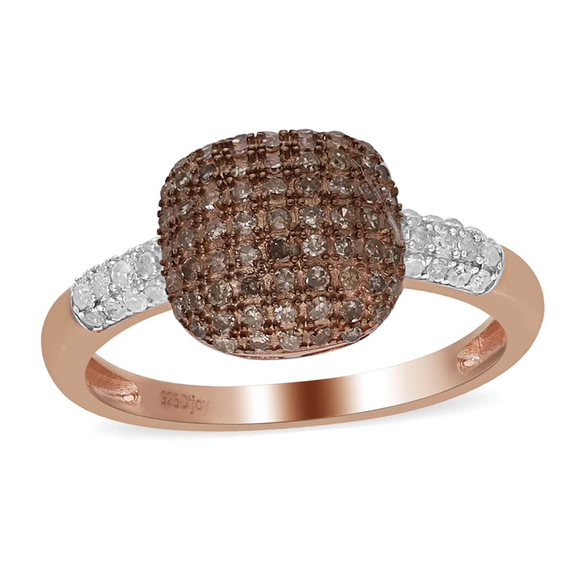 Natural Champagne and White Diamond Cluster Ring in Rhodium and Vermeil Rose Gold Over Sterling Silver (Size 7.0) 0.50 ctw image number 0