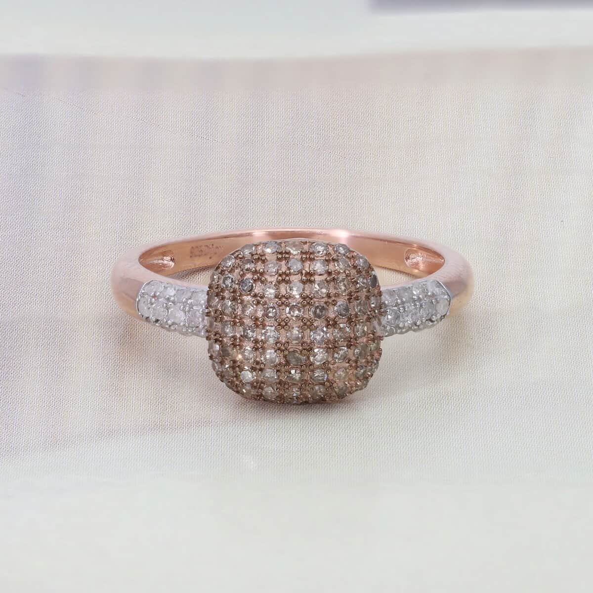 Natural Champagne and White Diamond Cluster Ring in Rhodium and Vermeil Rose Gold Over Sterling Silver (Size 7.0) 0.50 ctw image number 1