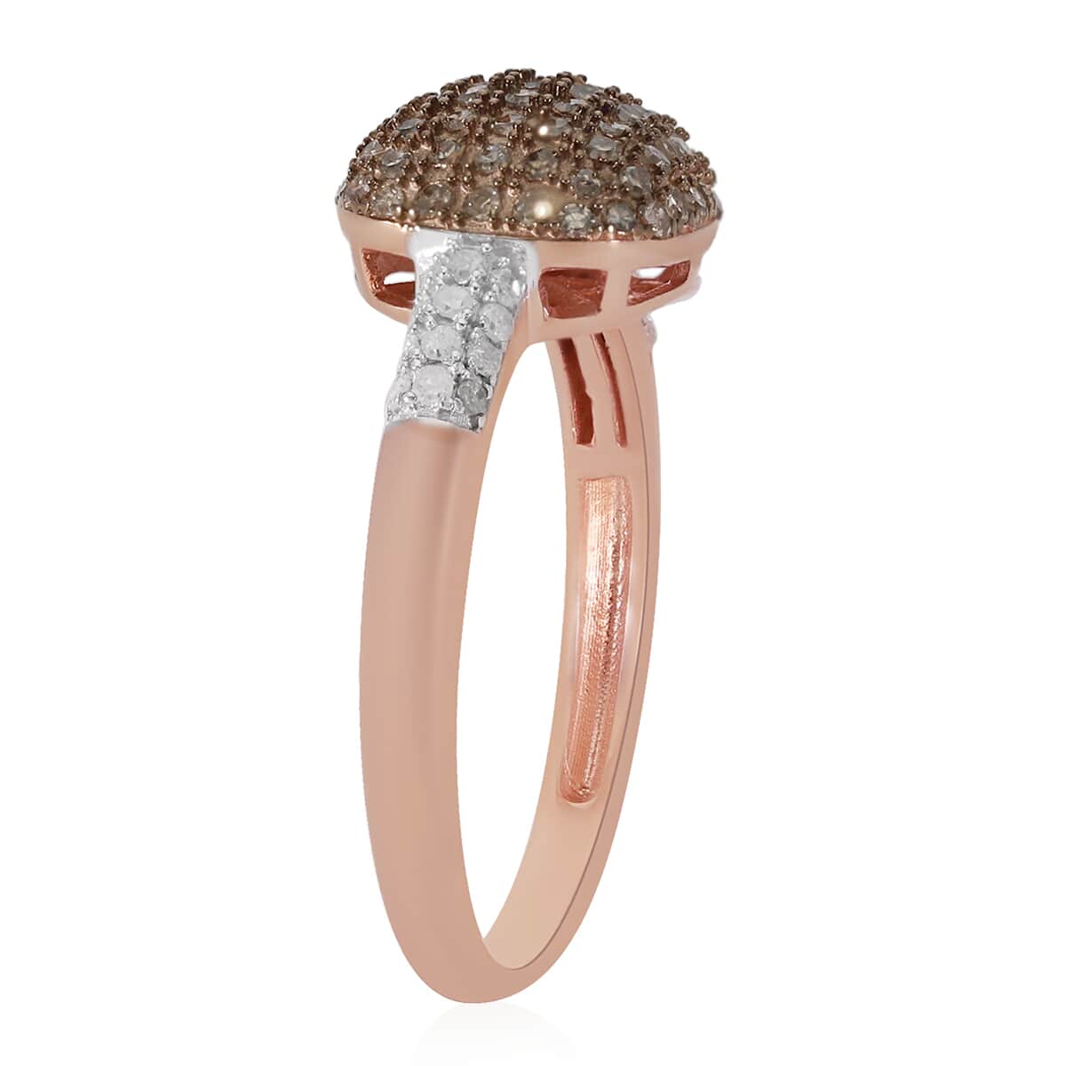 Natural Champagne and White Diamond Cluster Ring in Rhodium and Vermeil Rose Gold Over Sterling Silver (Size 7.0) 0.50 ctw image number 3