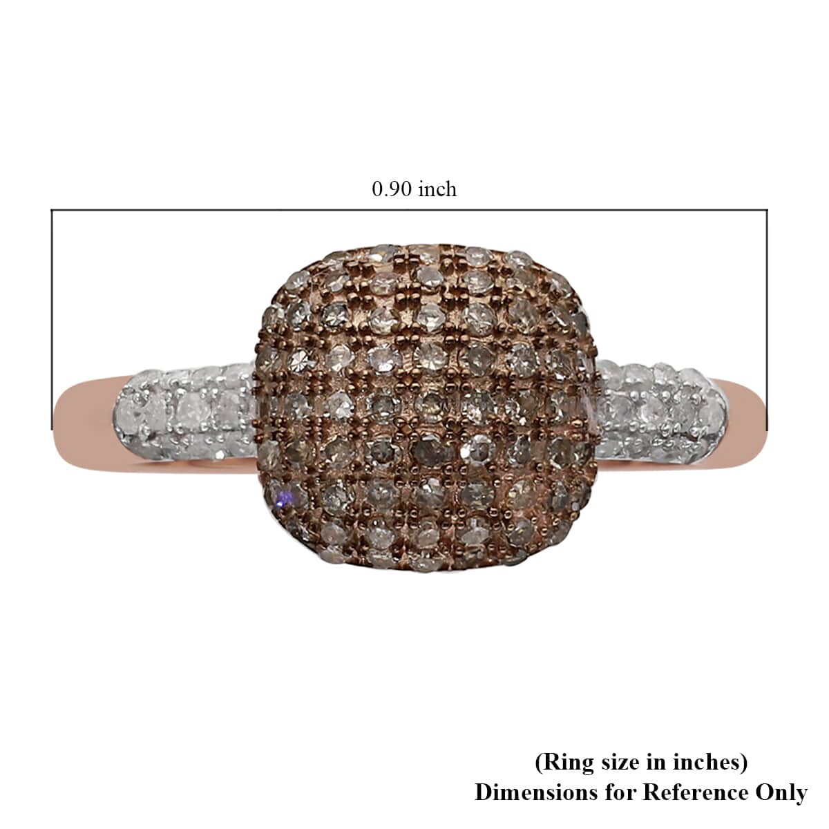Natural Champagne and White Diamond Cluster Ring in Rhodium and Vermeil Rose Gold Over Sterling Silver (Size 7.0) 0.50 ctw image number 5