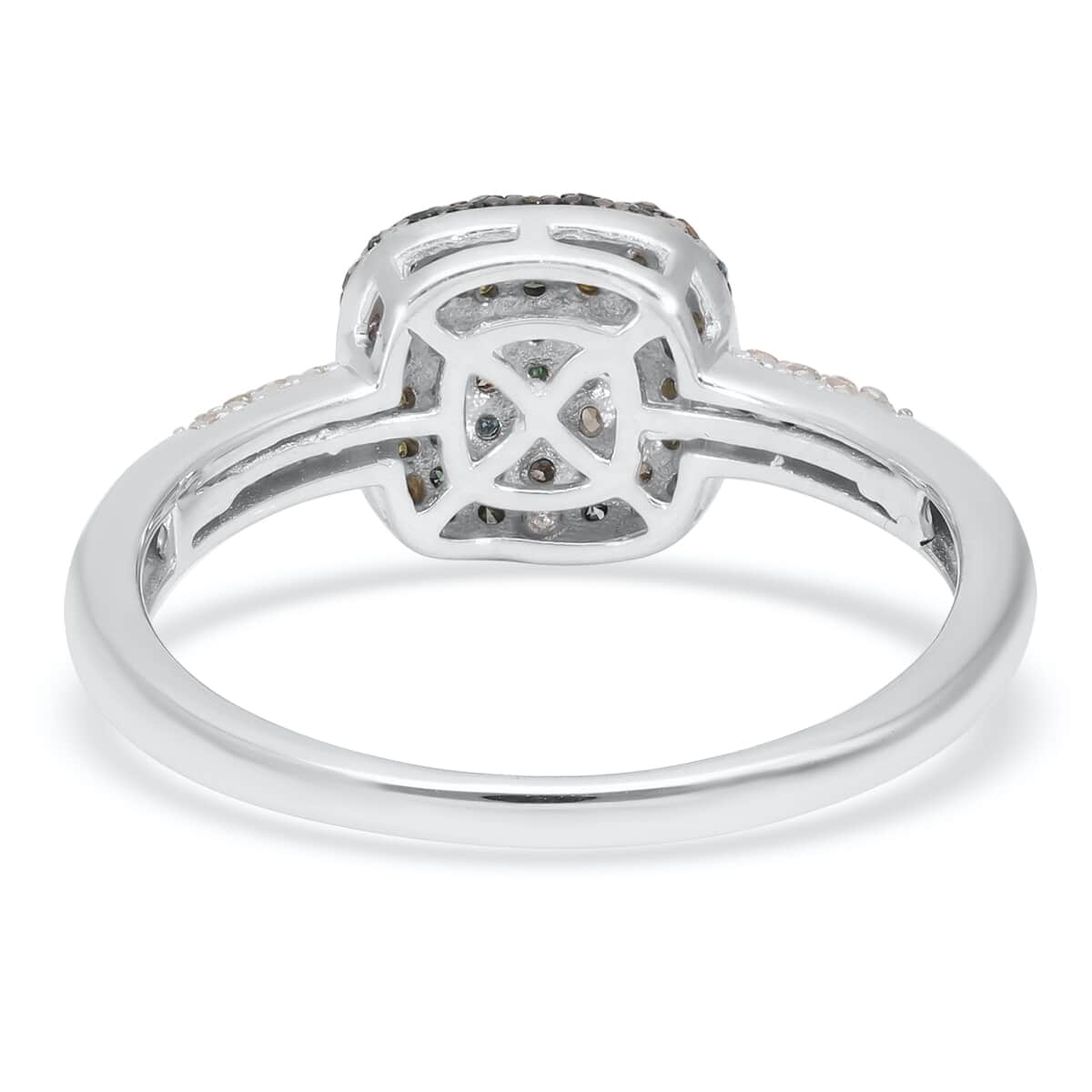 Multi Diamond Cluster Ring in Rhodium and Platinum Over Sterling Silver (Size 10.0) 0.50 ctw image number 4