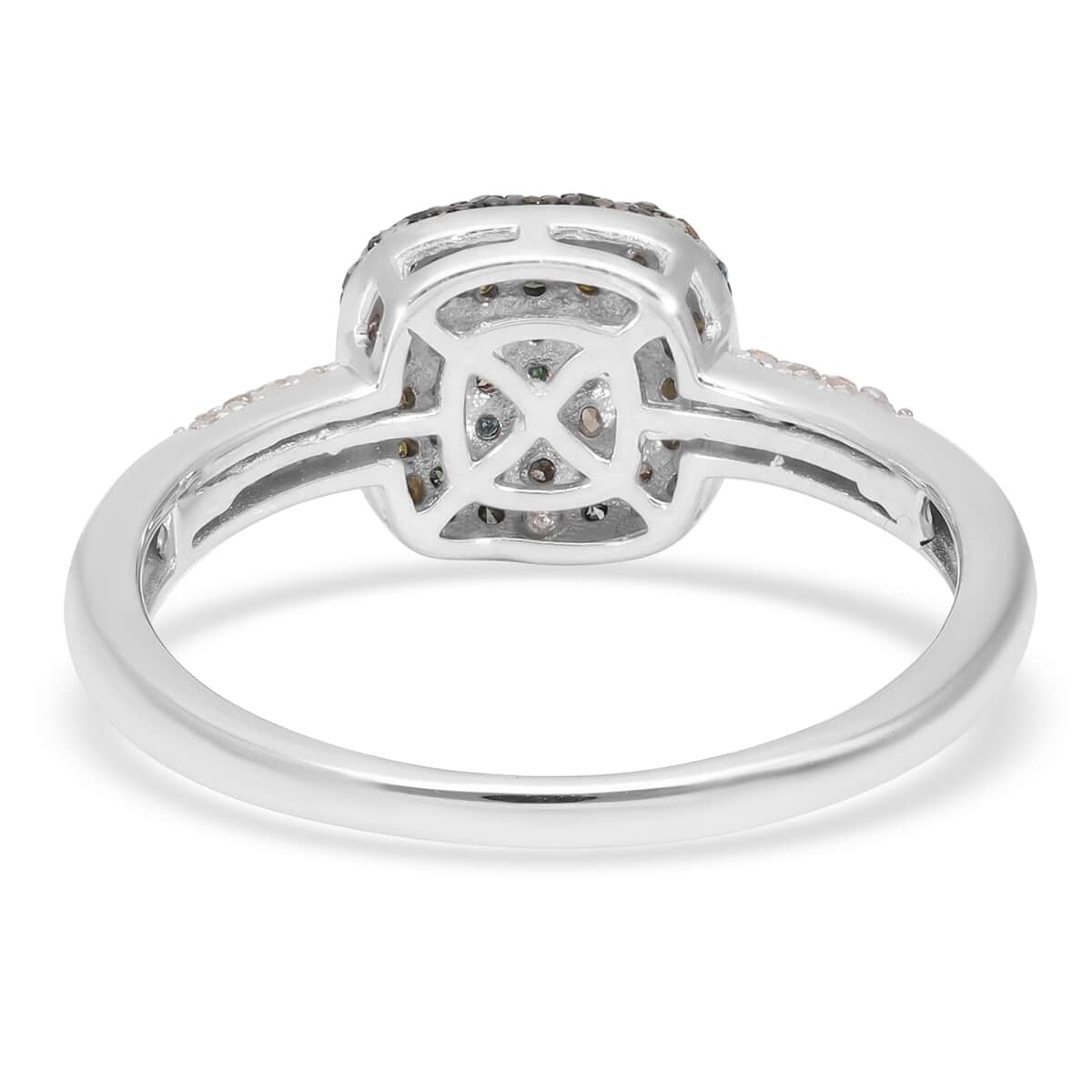 Multi Diamond Cluster Ring in Rhodium and Platinum Over Sterling Silver (Size 6.0) 0.50 ctw image number 4