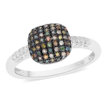 Multi Diamond Cluster Ring in Rhodium and Platinum Over Sterling Silver (Size 7.0) 0.50 ctw image number 0