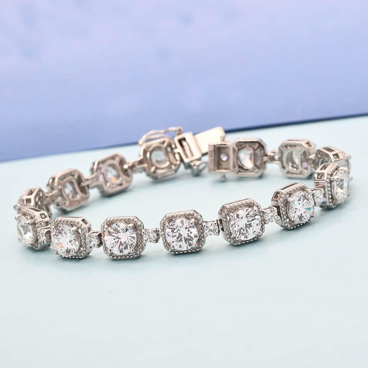 LUSTRO STELLA Made with Finest CZ Station Bracelet in Platinum Over Sterling Silver (7.25 In) 16.65 Grams 26.30 ctw image number 1