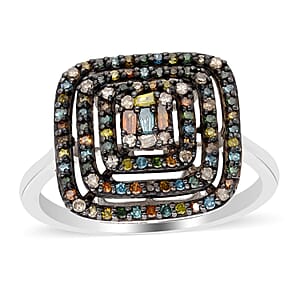 Multi Diamond Ring in Rhodium and Platinum Over Sterling Silver (Size 8.0) 0.50 ctw