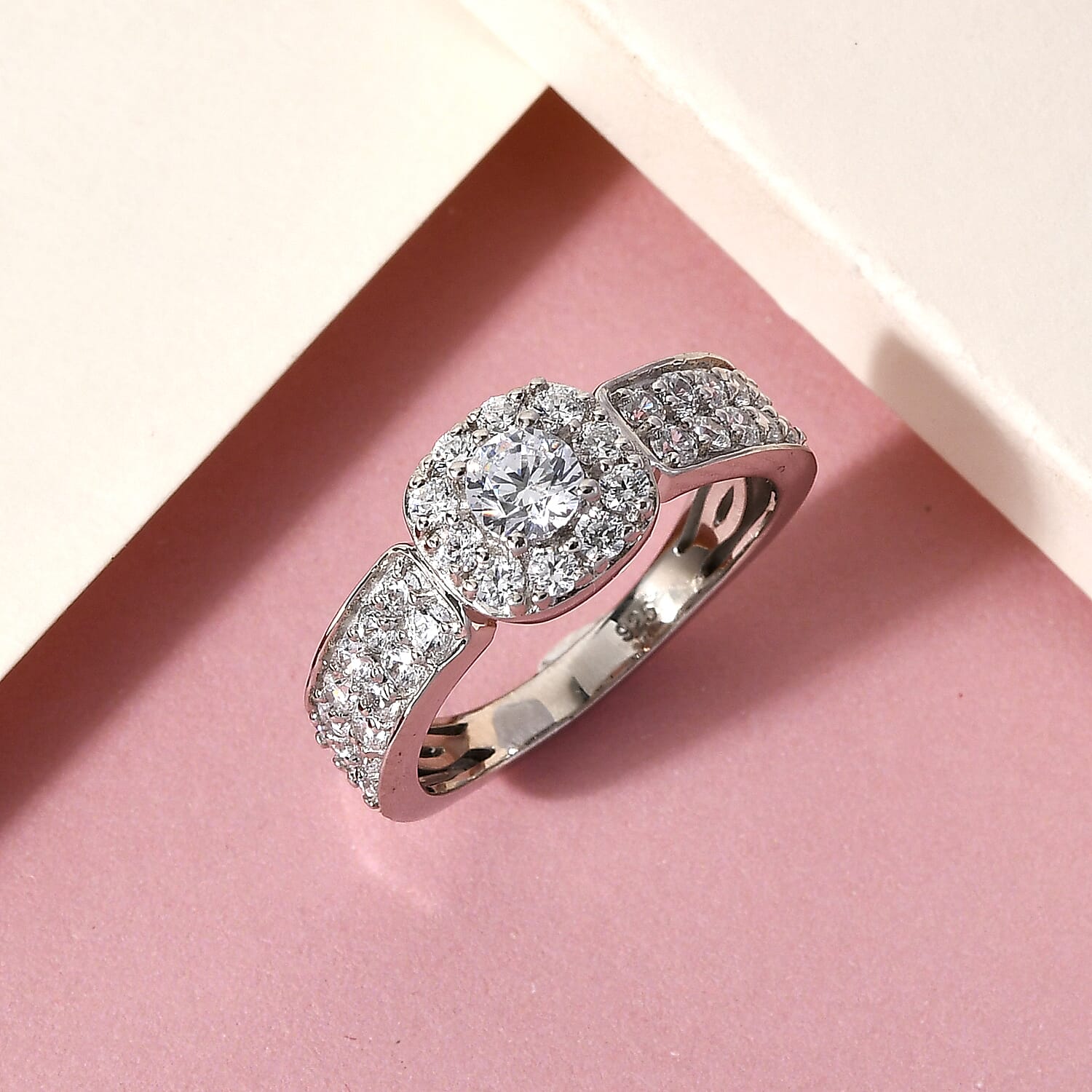 J Francis Embellished with Zirconia by Swarovski 1.80 ctw Ring in Platinum Over Sterling Silver (Size 11.5)