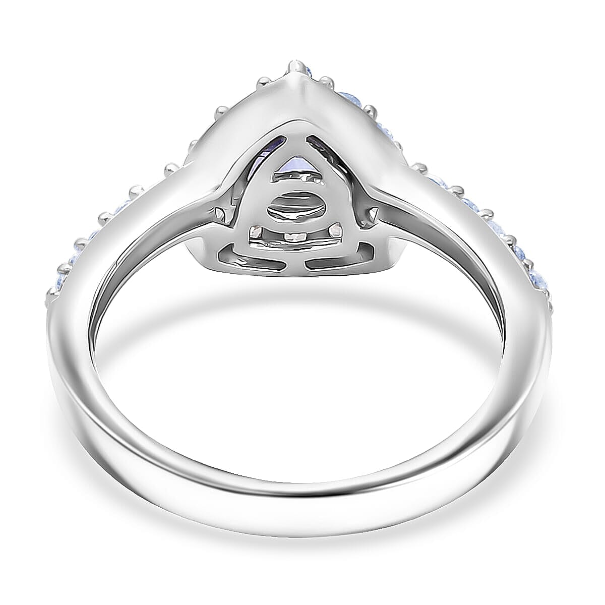 Tanzanite and Natural White Zircon Ring in Platinum Over Sterling Silver (Size 7.0) 1.10 ctw image number 4