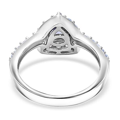 Tanzanite and Natural White Zircon Halo Ring in Platinum Over Sterling Silver (Size 10.0) 1.10 ctw