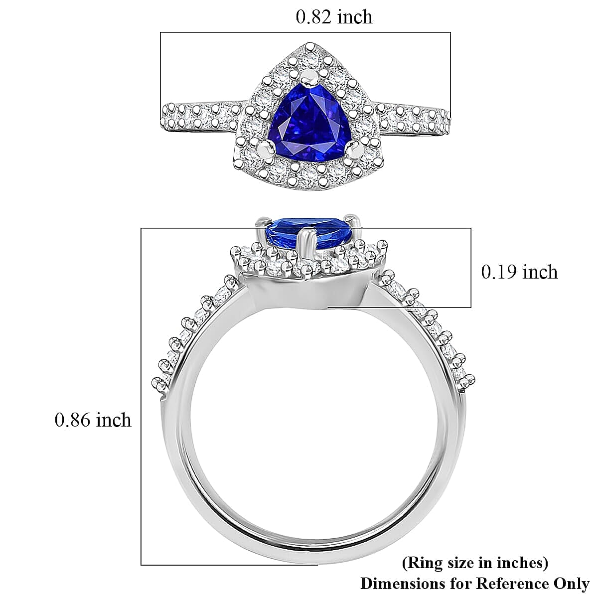 Tanzanite and Natural White Zircon Ring in Platinum Over Sterling Silver (Size 7.0) 1.10 ctw image number 5