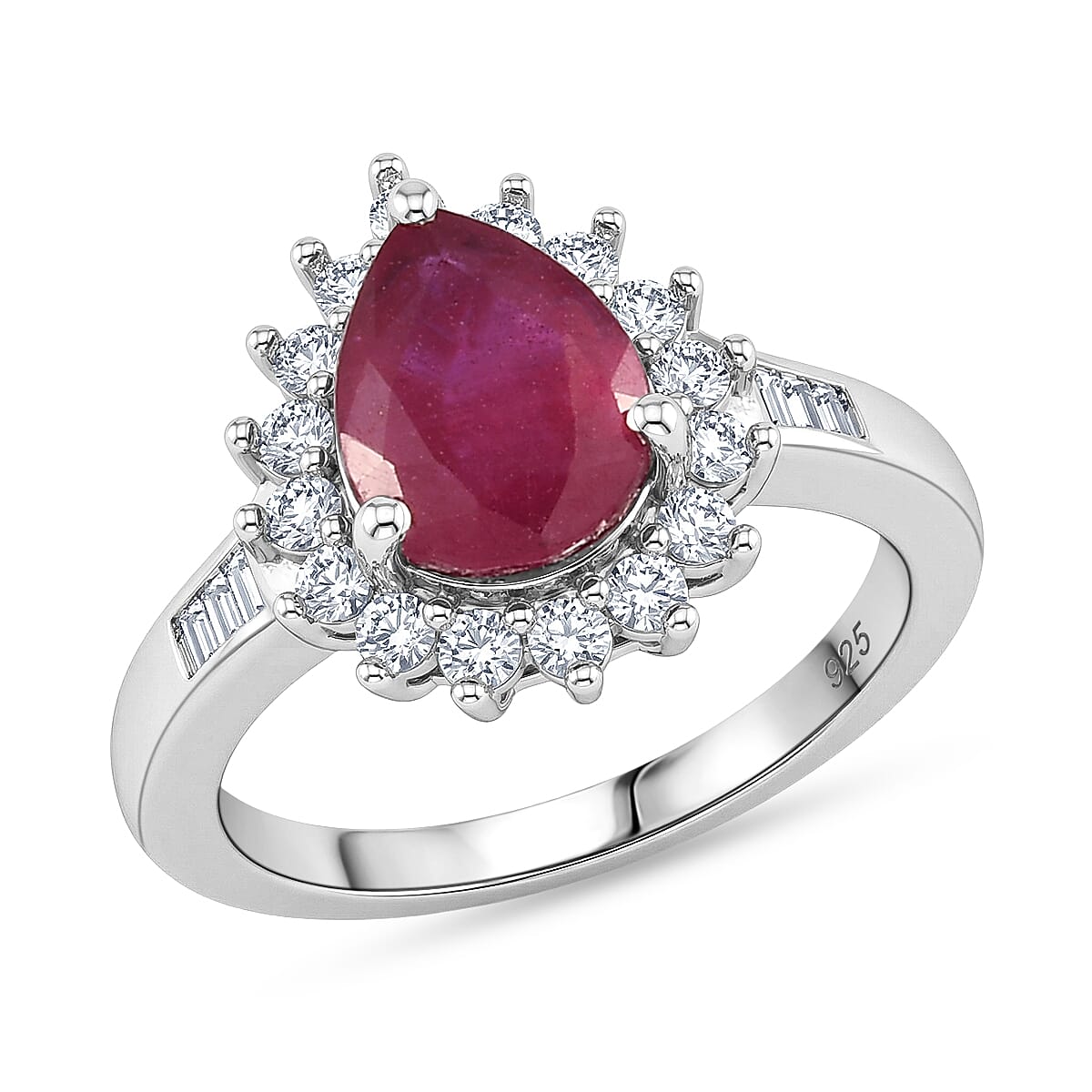 African Ruby and White Zircon 2.85 ctw Ring in Platinum Over Sterling Silver (Size 10.0)