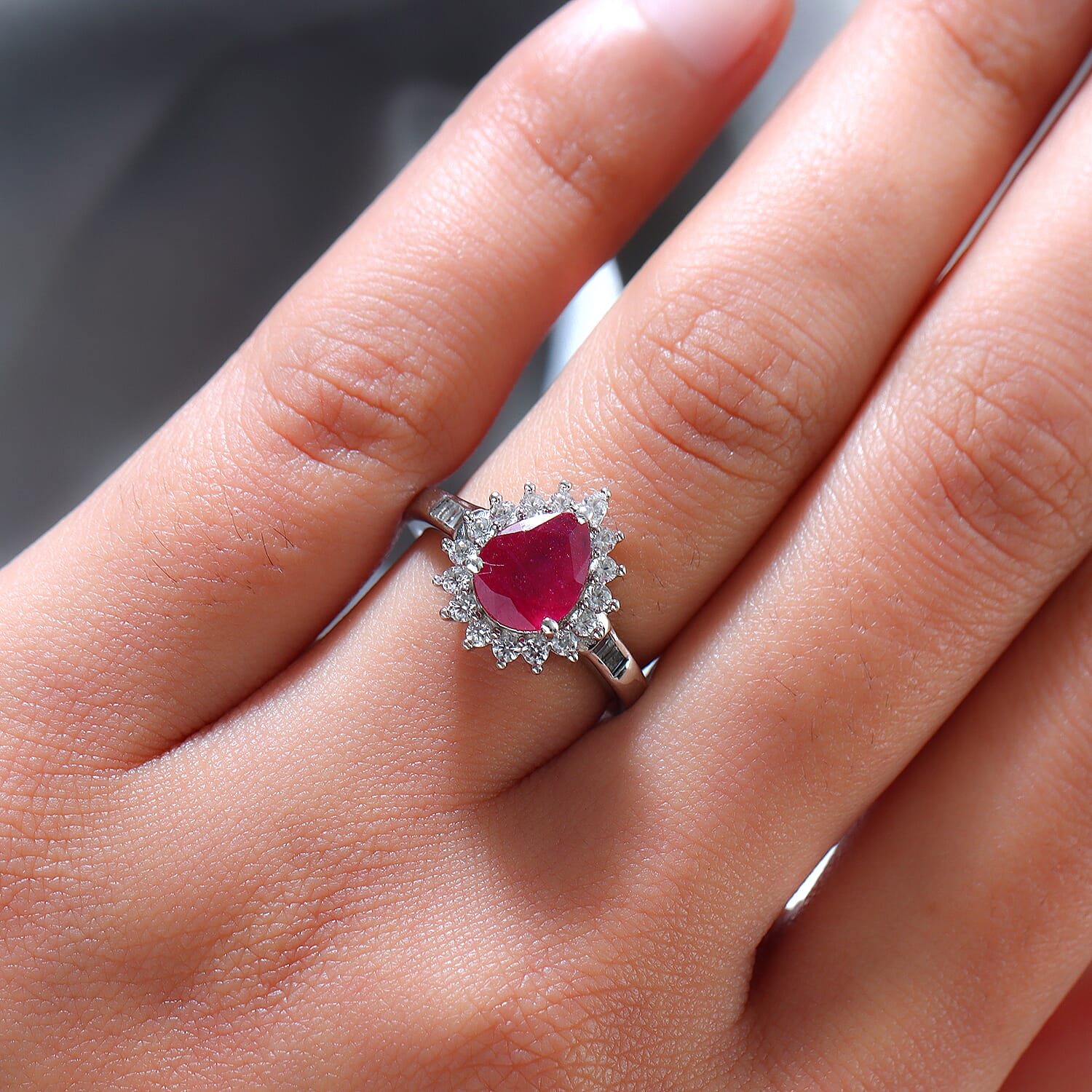 African Ruby and White Zircon 2.85 ctw Ring in Platinum Over Sterling Silver (Size 10.0)
