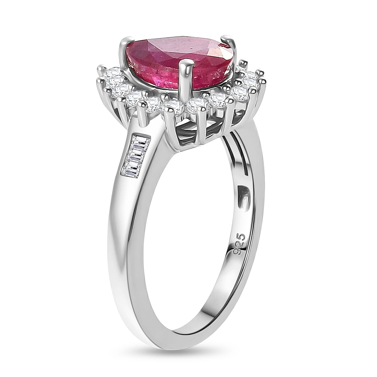 African Ruby and White Zircon 2.85 ctw Ring in Platinum Over Sterling Silver (Size 10.0)