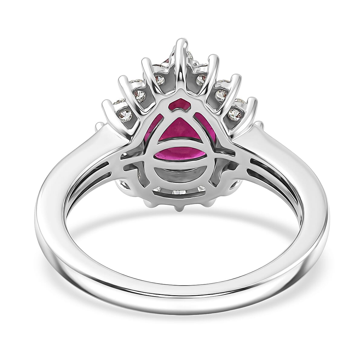 African Ruby and White Zircon 2.85 ctw Ring in Platinum Over Sterling Silver (Size 10.0)