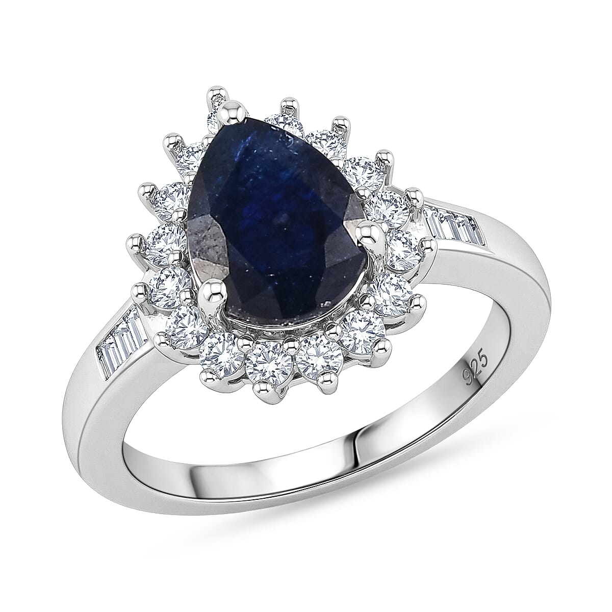 Masoala Sapphire (D) and White Zircon 2.85 ctw Ring in Platinum Over Sterling Silver (Size 11.5)