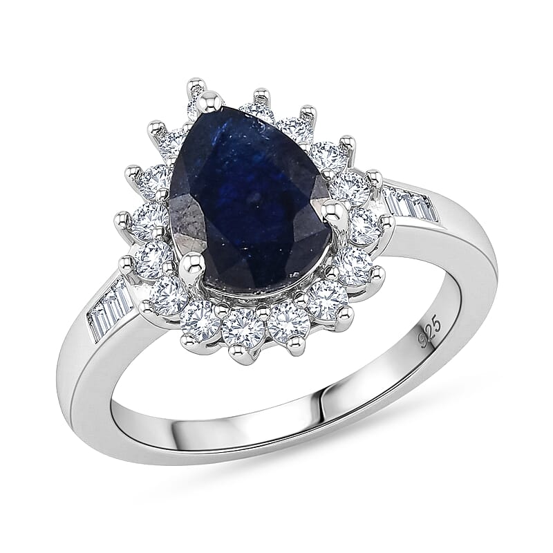Masoala Sapphire (D) and White Zircon 2.85 ctw Ring in Platinum Over Sterling Silver (Size 11.5)
