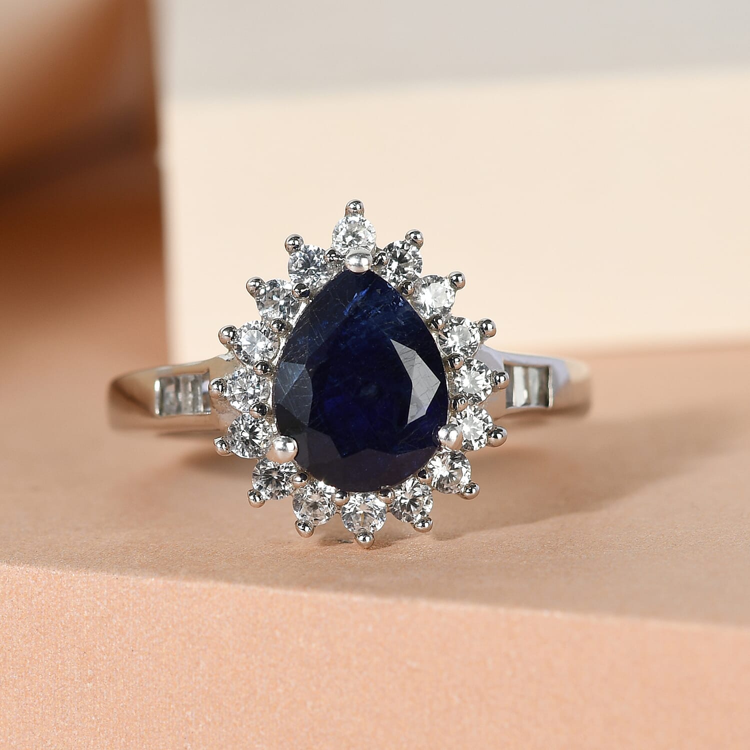 Masoala Sapphire (D) and White Zircon 2.85 ctw Ring in Platinum Over Sterling Silver (Size 11.5)