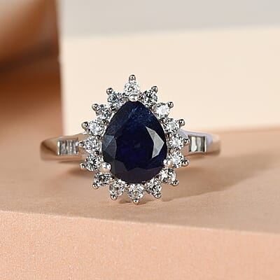 Masoala Sapphire (D) and White Zircon 2.85 ctw Ring in Platinum Over Sterling Silver (Size 11.5)