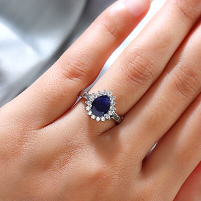 Masoala Sapphire (D) and White Zircon 2.85 ctw Ring in Platinum Over Sterling Silver (Size 11.5)