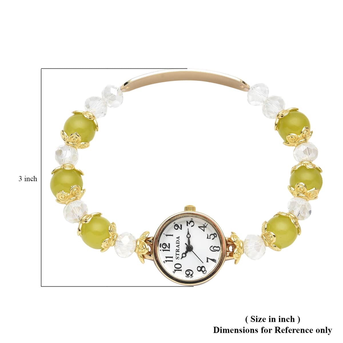 Strada Simulated Yellow and White Beaded Japanese Movement Stretch Bracelet Medical Alert Watch in Goldtone (7.50-8.00 In) image number 5